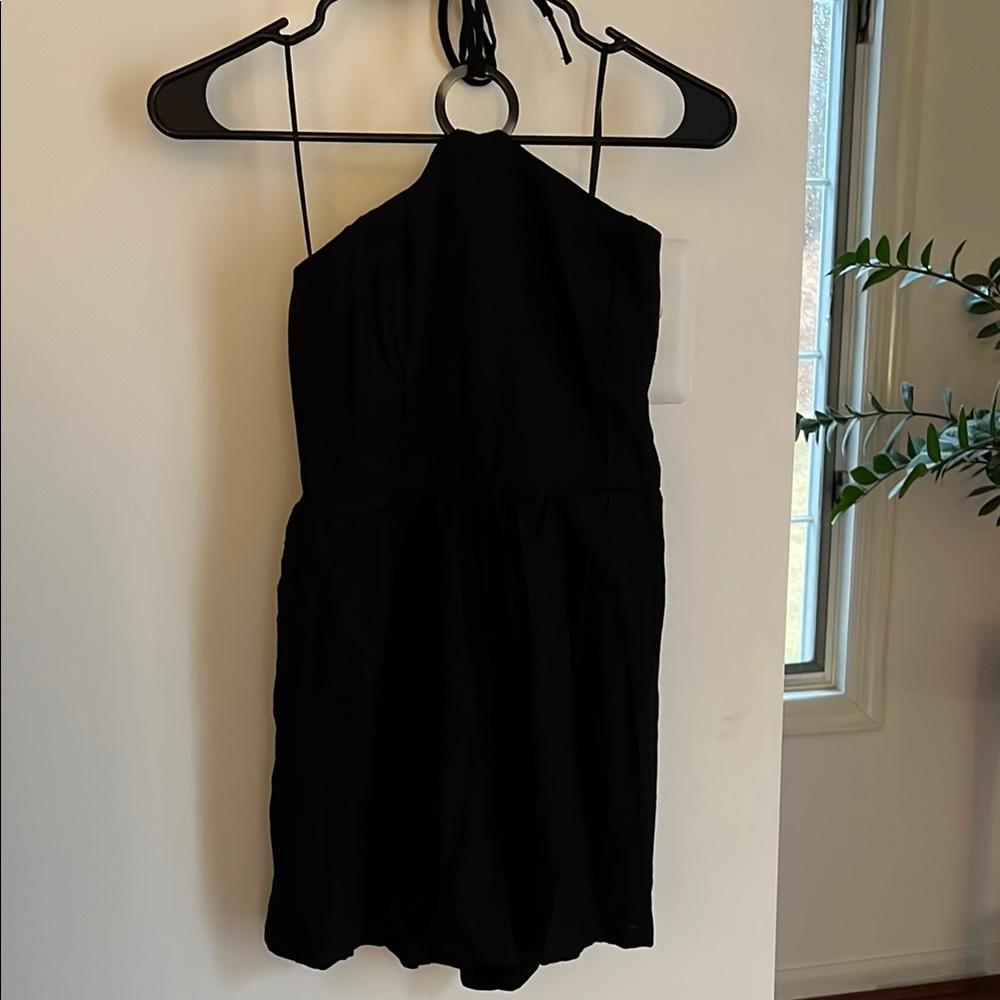 Black Linen Halter Romper